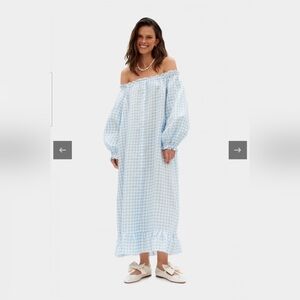 Sleeper linen blue gingham lounge dress